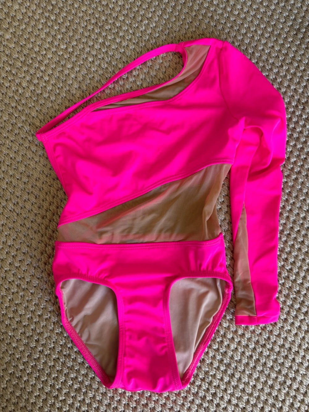Kandi Kouture Bright Pink One-Shoulder Kids One-Piece Dance Leotard size L
